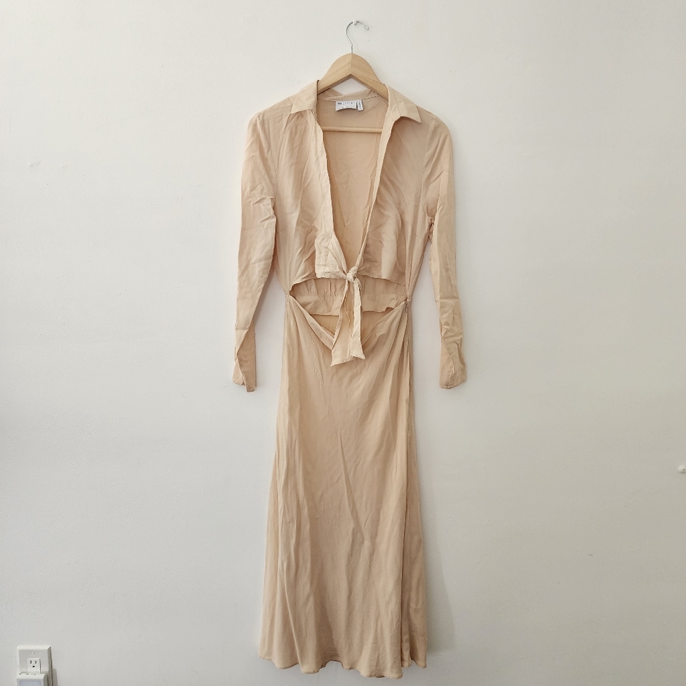 LAST CHANCE!! ASOS Design | Cream Colored Long Sleeve Tie-Front Maxi Dress
